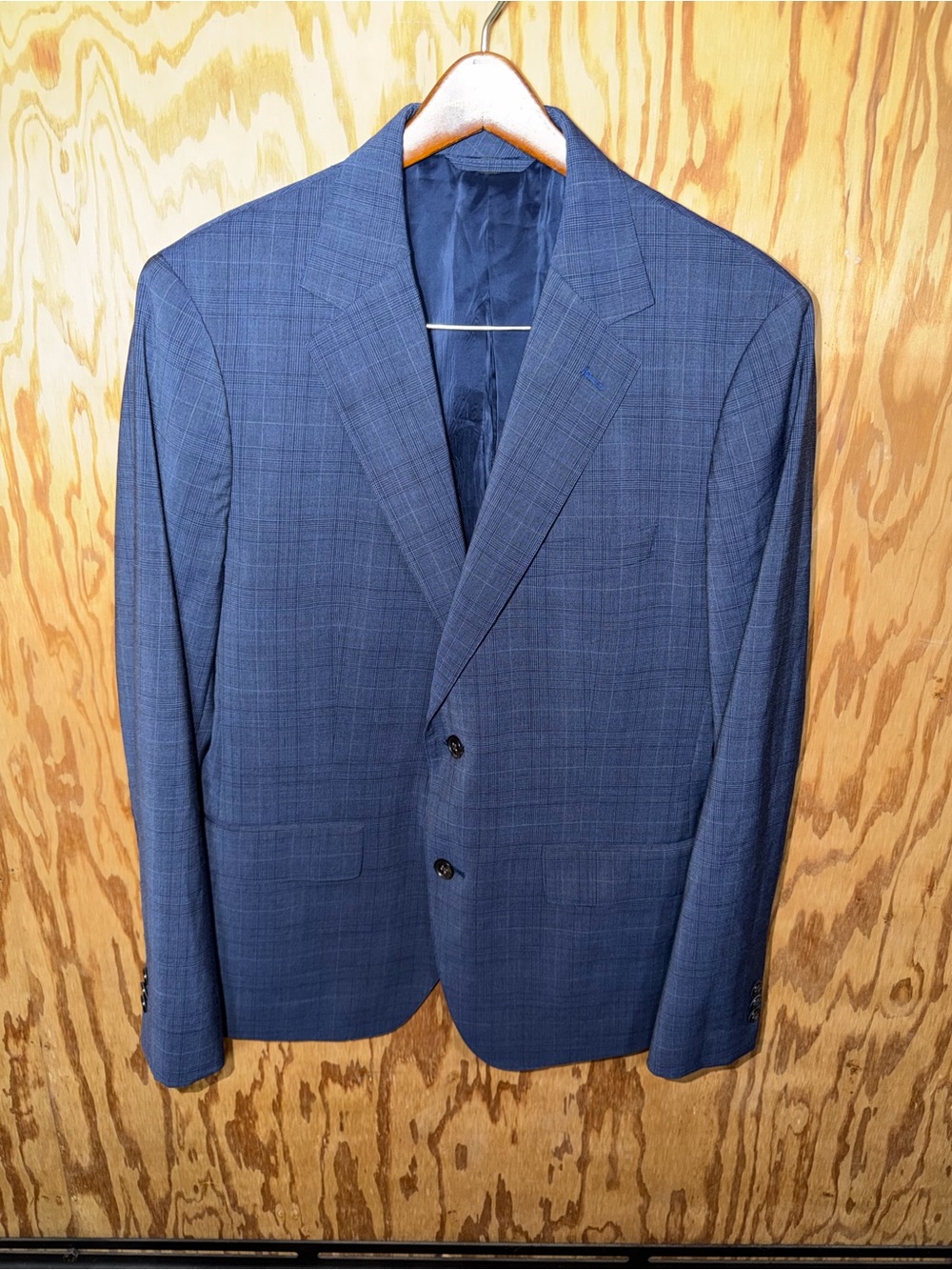 Bonobos 40S Slim Fit Marzotto Italian Wool Plaid Blazer Blue 2 Button Stretch